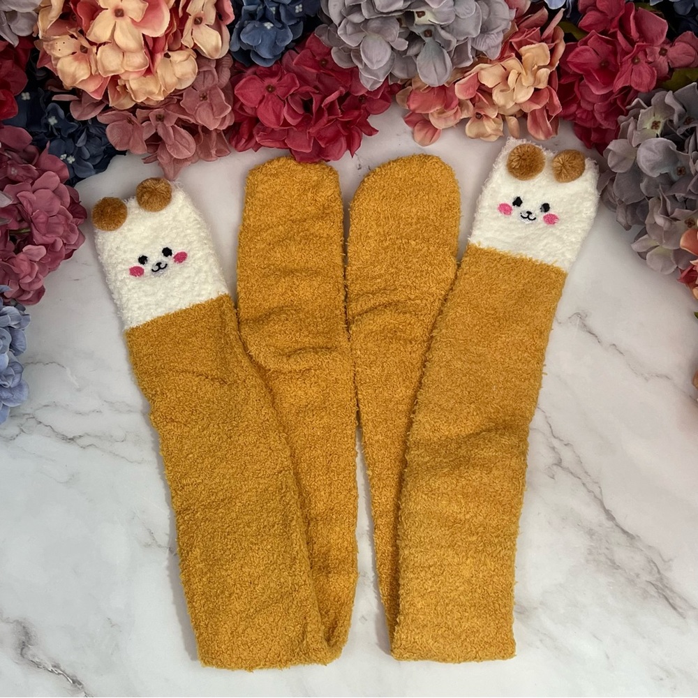 Whimsical Plush Animal Camel Brown Bear Over the Knee Socks - Picture 8 of 14